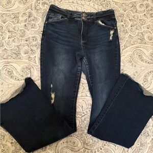 Kancan Morgan High rise dark wash Distressed Flare Women Jeans Size 13/30